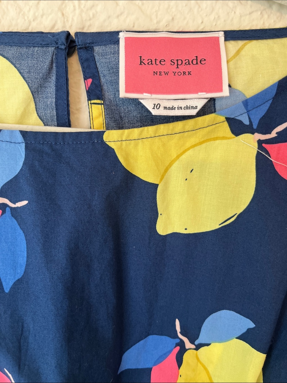 kate spade Navy Lemon Print Shirred-Waist Summer Dress - Picture 4 of 8